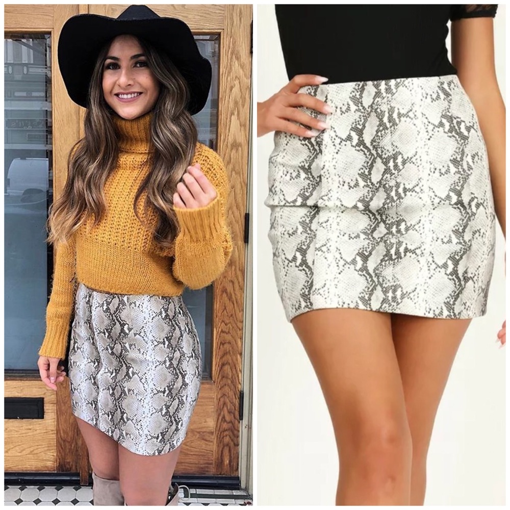 SOLD OUT Gray Snakeskin Faux Leather High Waist Mini Skirt - Picture 1 of 8